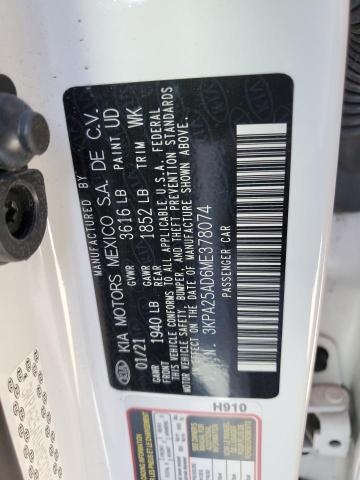 3KPA25AD6ME378074 - 2021 KIA RIO S WHITE photo 12