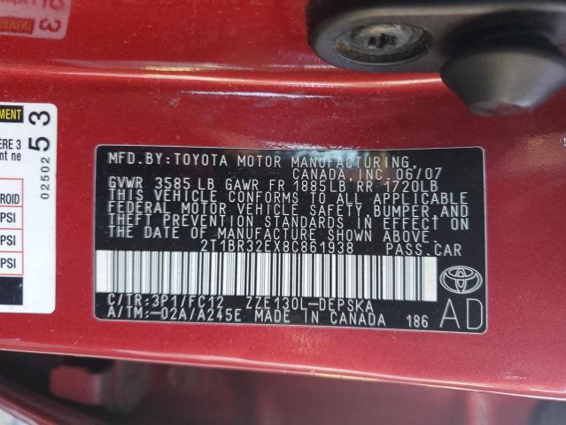 2T1BR32EX8C861938 - 2008 TOYOTA COROLLA CE RED photo 13