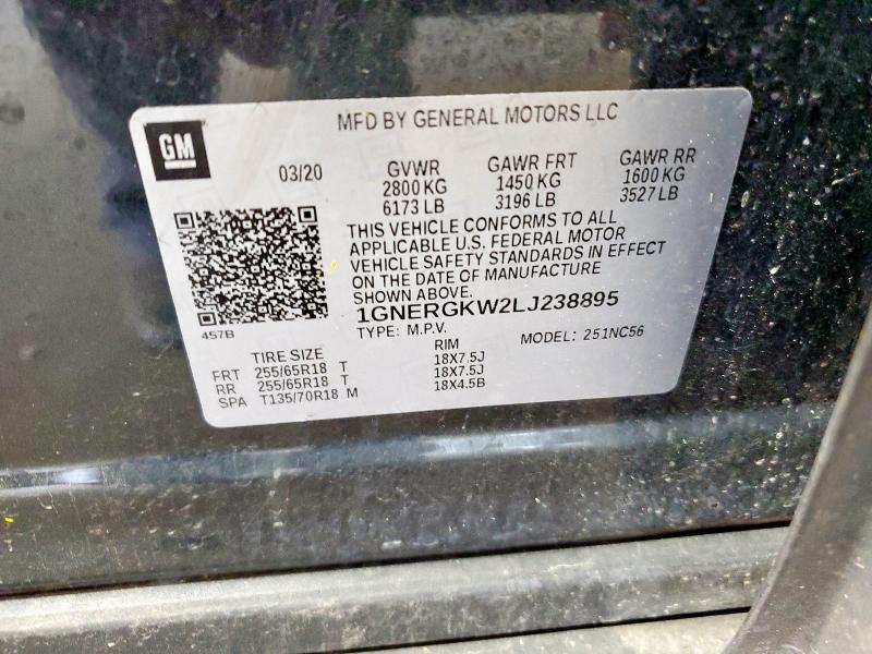 1GNERGKW2LJ238895 - 2020 CHEVROLET TRAVERSE LT Boz foto 13