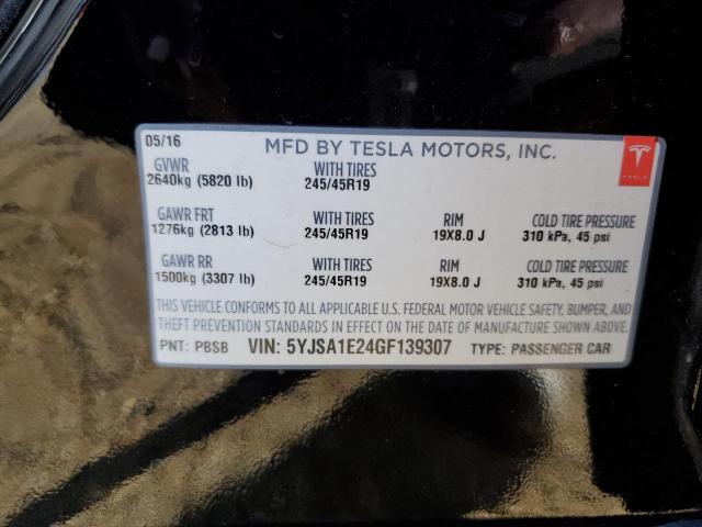 5YJSA1E24GF139307 - 2016 TESLA MODEL S BLACK photo 12
