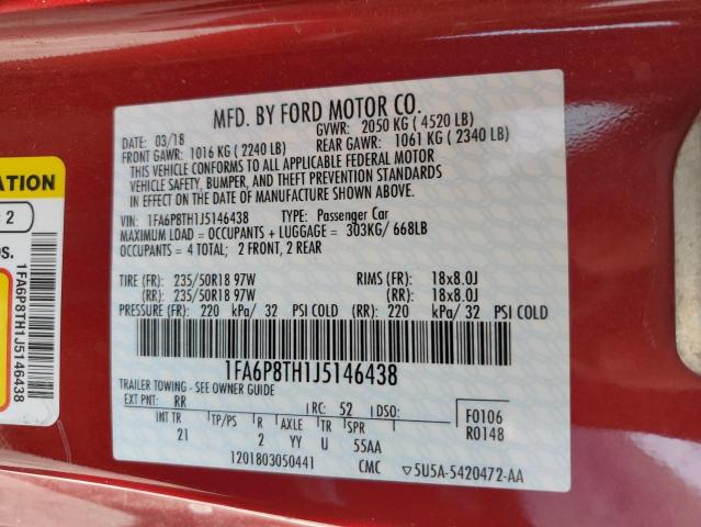 1FA6P8TH1J5146438 - 2018 FORD MUSTANG BURGUNDY photo 13