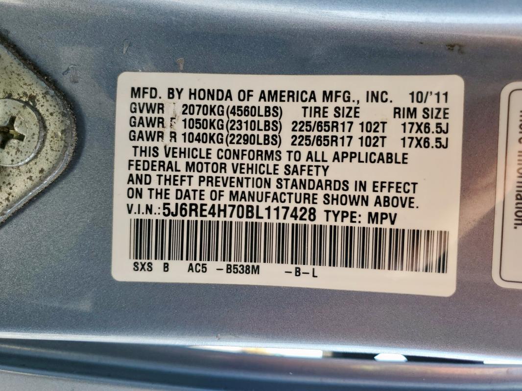 5J6RE4H70BL117428 - 2011 HONDA CR-V EXL Mavi foto 14
