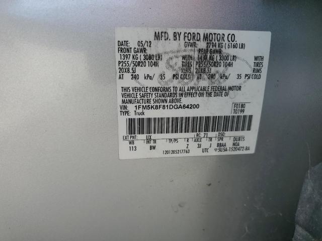 1FM5K8F81DGA64200 - 2013 FORD EXPLORER LIMITED Gümüş foto 13