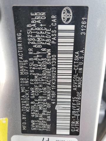 4T1BF1FK3HU291390 - 2017 TOYOTA CAMRY LE SILVER photo 12