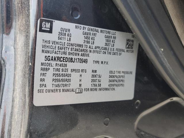 5GAKRCED0BJ170949 - 2011 BUICK ENCLAVE CXL BLACK photo 12