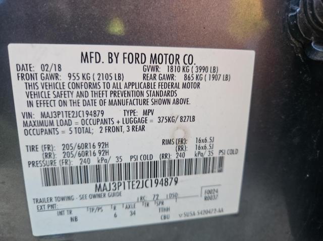 MAJ3P1TE2JC194879 - 2018 FORD ECOSPORT SE Серый фото 10