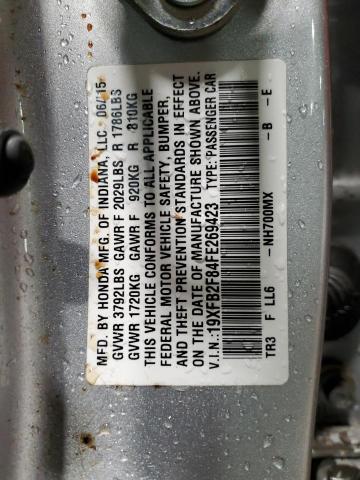 19XFB2F84FE269423 - 2015 HONDA CIVIC EX SILVER photo 12