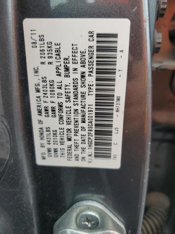 1HGCP2F85CA001971 - 2012 HONDA ACCORD EXL GRAY photo 12
