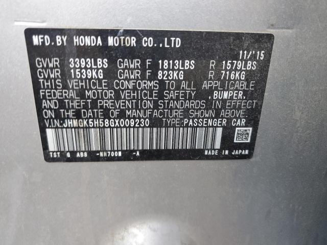 JHMGK5H58GX009230 - 2016 HONDA FIT LX SILVER photo 12