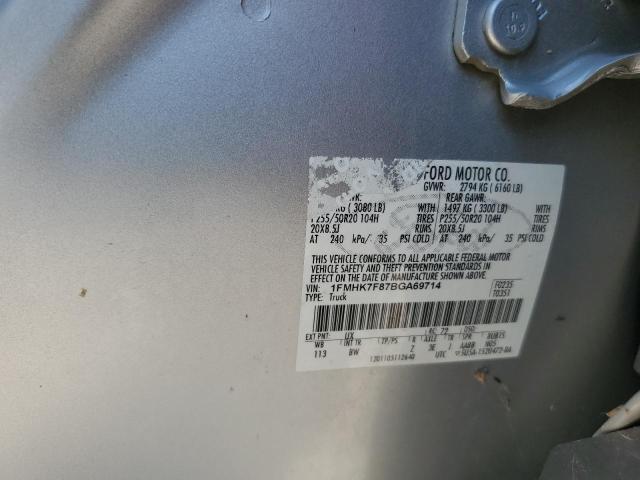 1FMHK7F87BGA69714 - 2011 FORD EXPLORER LIMITED ვერცხლისფერი ფოტო 13