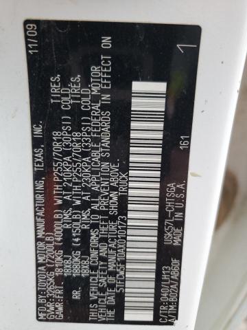 5TFCW5F10AX010173 - 2010 TOYOTA TUNDRA DOUBLE CAB SR5 WHITE photo 13