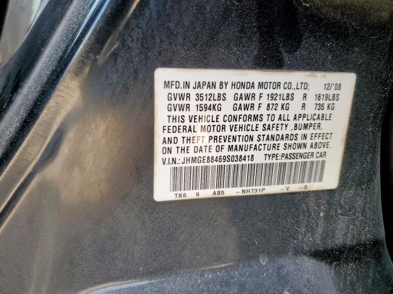 JHMGE88469S038418 - 2009 HONDA FIT SPORT BLACK photo 12