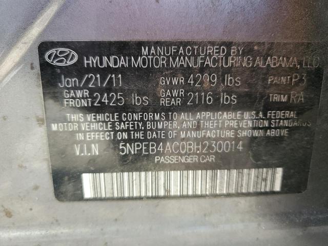 5NPEB4AC0BH230014 - 2011 HYUNDAI SONATA GLS CHARCOAL photo 12