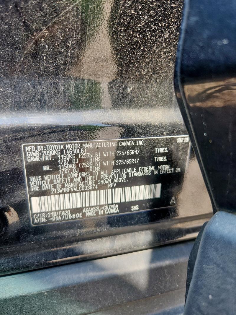 2T3W1RFV4LC033874 - 2020 TOYOTA RAV4 XLE შავი ფოტო 14