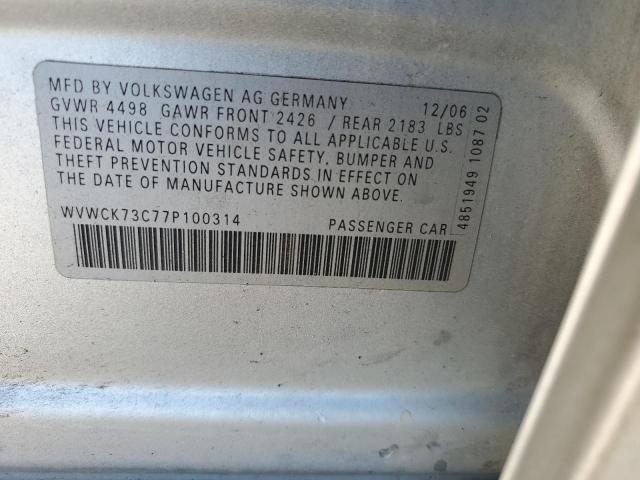 WVWCK73C77P100314 - 2007 VOLKSWAGEN PASSAT 2.0T SPORT SILVER photo 12