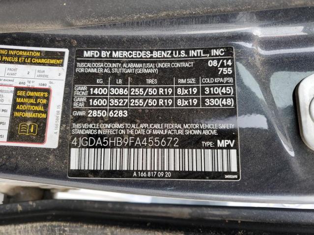 4JGDA5HB9FA455672 - 2015 MERCEDES-BENZ ML 350 4MATIC CHARCOAL photo 12