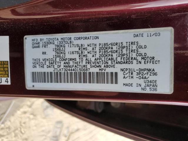 JTLKT324440150687 - 2004 TOYOTA SCION XB BURGUNDY photo 12