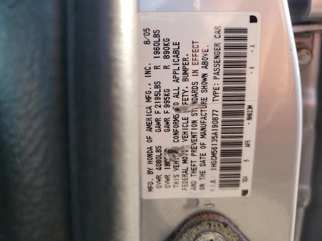 1HGCM56135A190877 - 2005 HONDA ACCORD DX 银色 照片 12