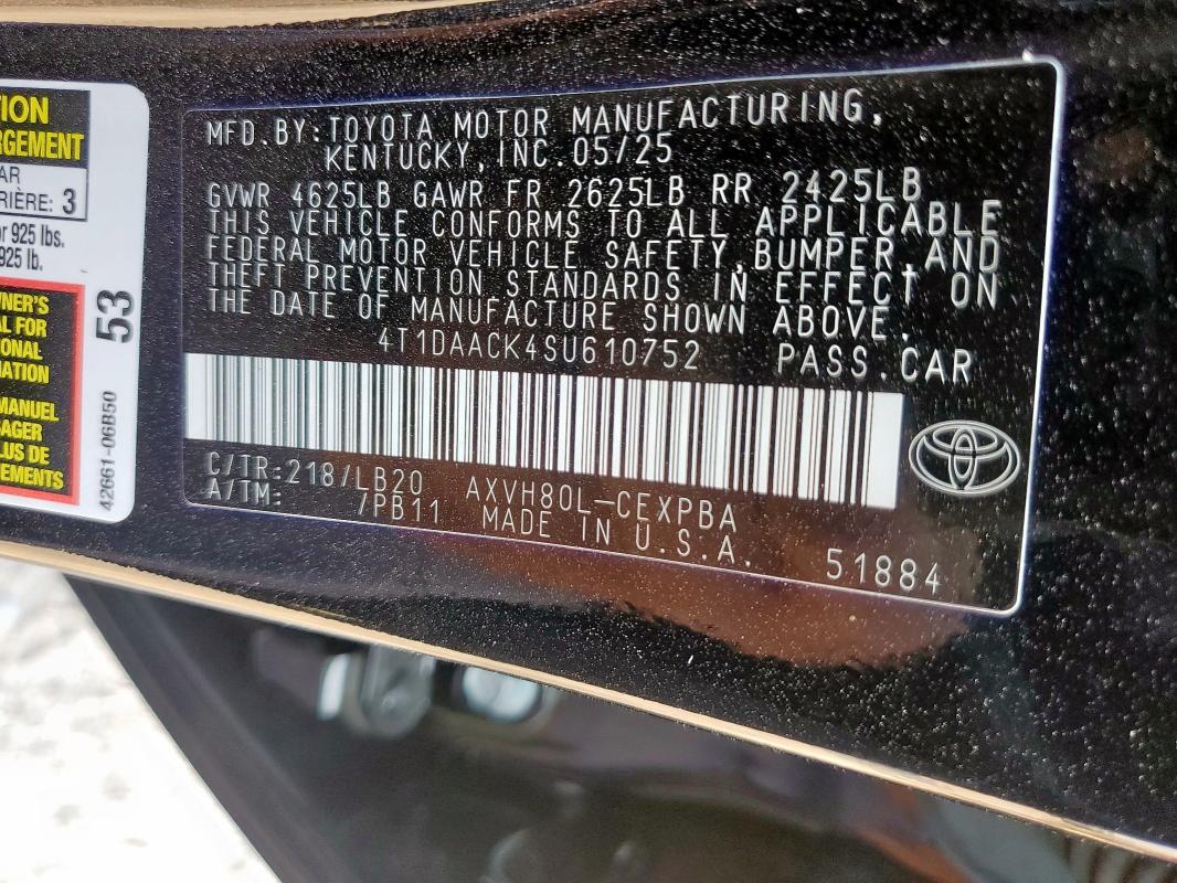 4T1DAACK4SU610752 - 2025 TOYOTA CAMRY XSE BLACK photo 13