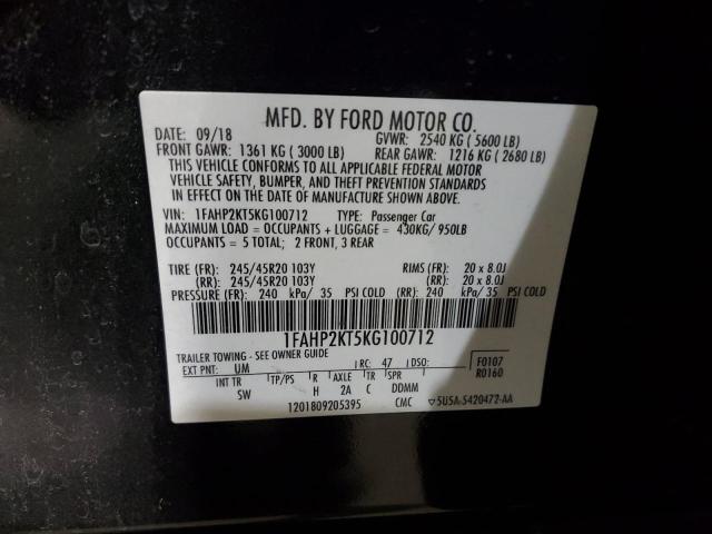 1FAHP2KT5KG100712 - 2019 FORD TAURUS SHO BLACK photo 12