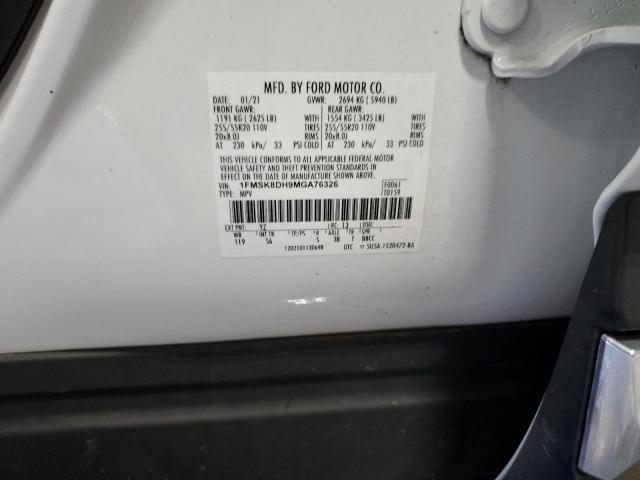 1FMSK8DH9MGA76326 - 2021 FORD EXPLORER XLT Blanc photo 14