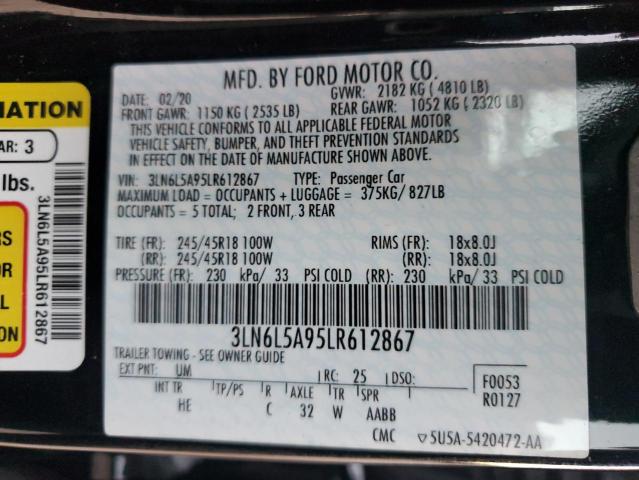 3LN6L5A95LR612867 - 2020 LINCOLN MKZ BLACK photo 12