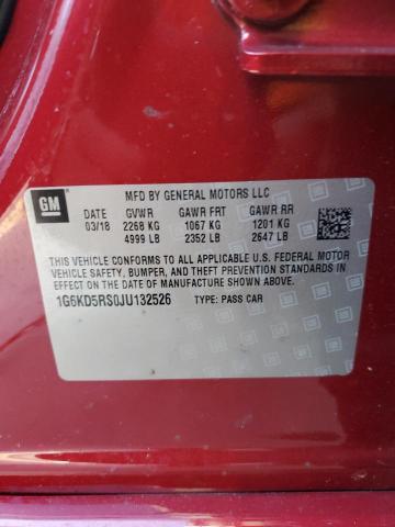 1G6KD5RS0JU132526 - 2018 CADILLAC CT6 LUXURY RED photo 12