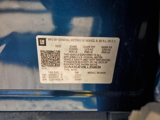 3GNAXUEV9LL258639 - 2020 CHEVROLET EQUINOX LT 蓝色 照片 14