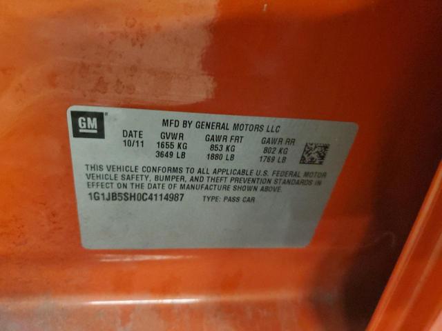 1G1JB5SH0C4114987 - 2012 CHEVROLET SONIC LS 橙色 照片 12