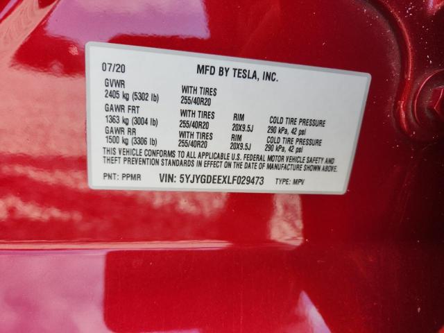 5YJYGDEEXLF029473 - 2020 TESLA MODEL Y 红色 照片 13