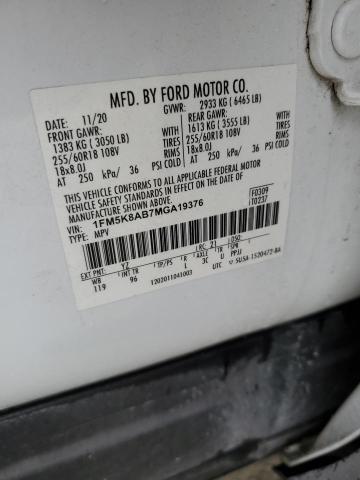 1FM5K8AB7MGA19376 - 2021 FORD EXPLORER POLICE INTERCEPTOR Blanc photo 14