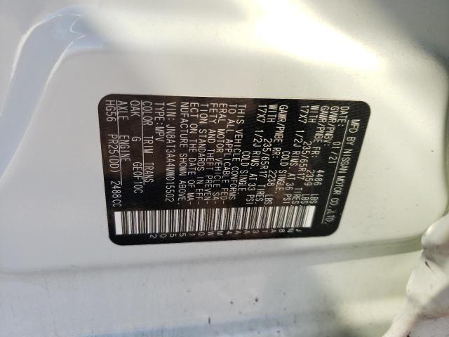 JN8AT3AA4MW015502 - 2021 NISSAN ROGUE S WHITE photo 12