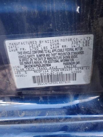 3N1CN7AP5DL857834 - 2013 NISSAN VERSA S BLUE photo 12