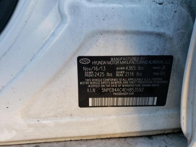 5NPEB4AC4EH853592 - 2014 HYUNDAI SONATA GLS WHITE photo 12