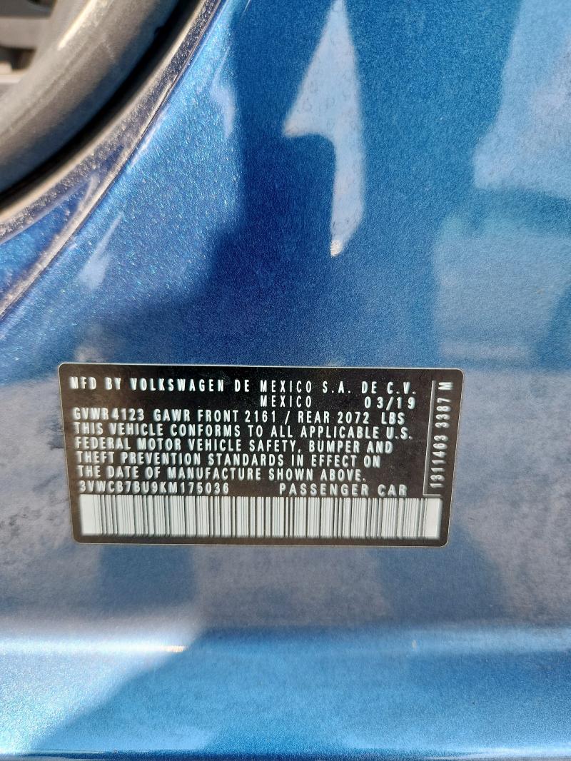 3VWCB7BU9KM175036 - 2019 VOLKSWAGEN JETTA S BLUE photo 12