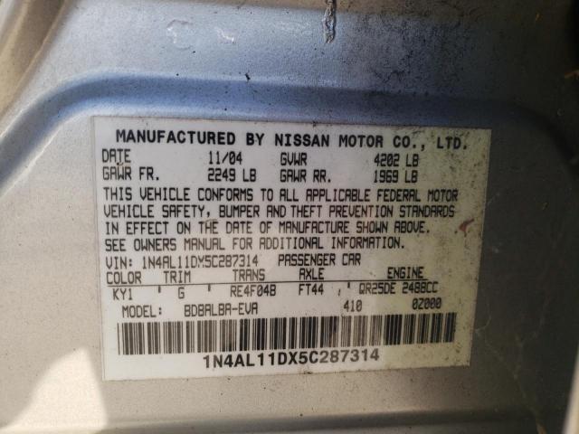 1N4AL11DX5C287314 - 2005 NISSAN ALTIMA S SILVER photo 12