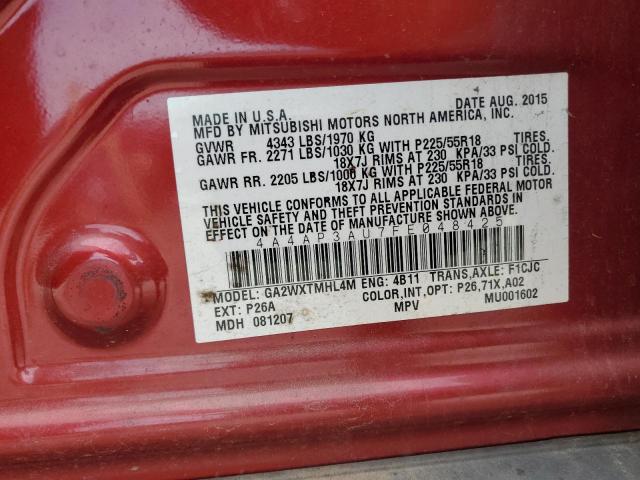 4A4AP3AU7FE048425 - 2015 MITSUBISHI OUTLANDER ES წითელი ფოტო 12