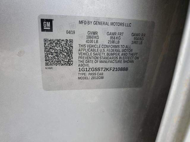 1G1ZG5ST2KF210888 - 2019 CHEVROLET MALIBU RS SILVER photo 13