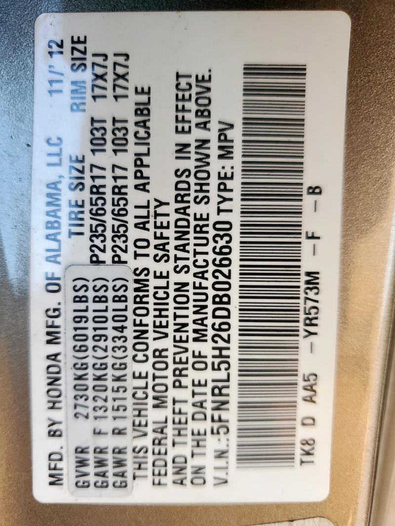 5FNRL5H26DB026630 - 2013 HONDA ODYSSEY LX TAN photo 14