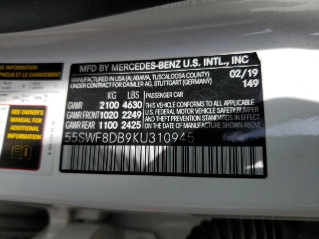 55SWF8DB9KU310945 - 2019 MERCEDES-BENZ C 300 Սպիտակ լուսանկար 12