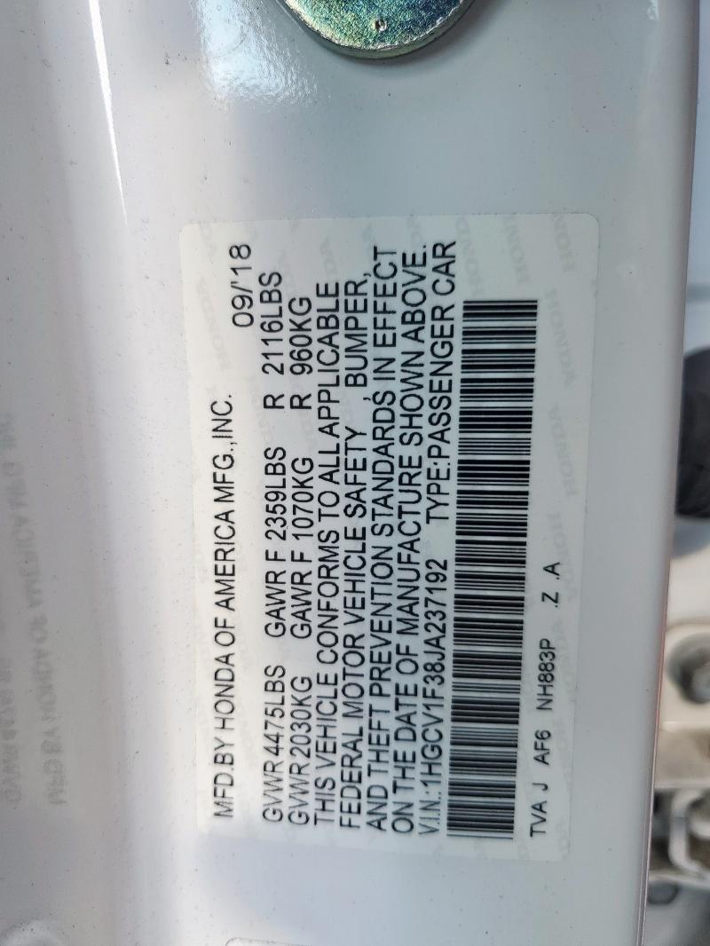 1HGCV1F38JA237192 - 2018 HONDA ACCORD SPORT Ağ foto 12