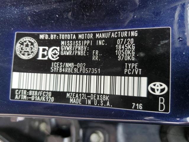 5YFB4RBE9LP057351 - 2020 TOYOTA COROLLA SE 蓝色 照片 12