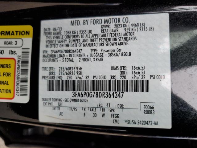 3FA6P0G78DR364347 - 2013 FORD FUSION S BLACK photo 12