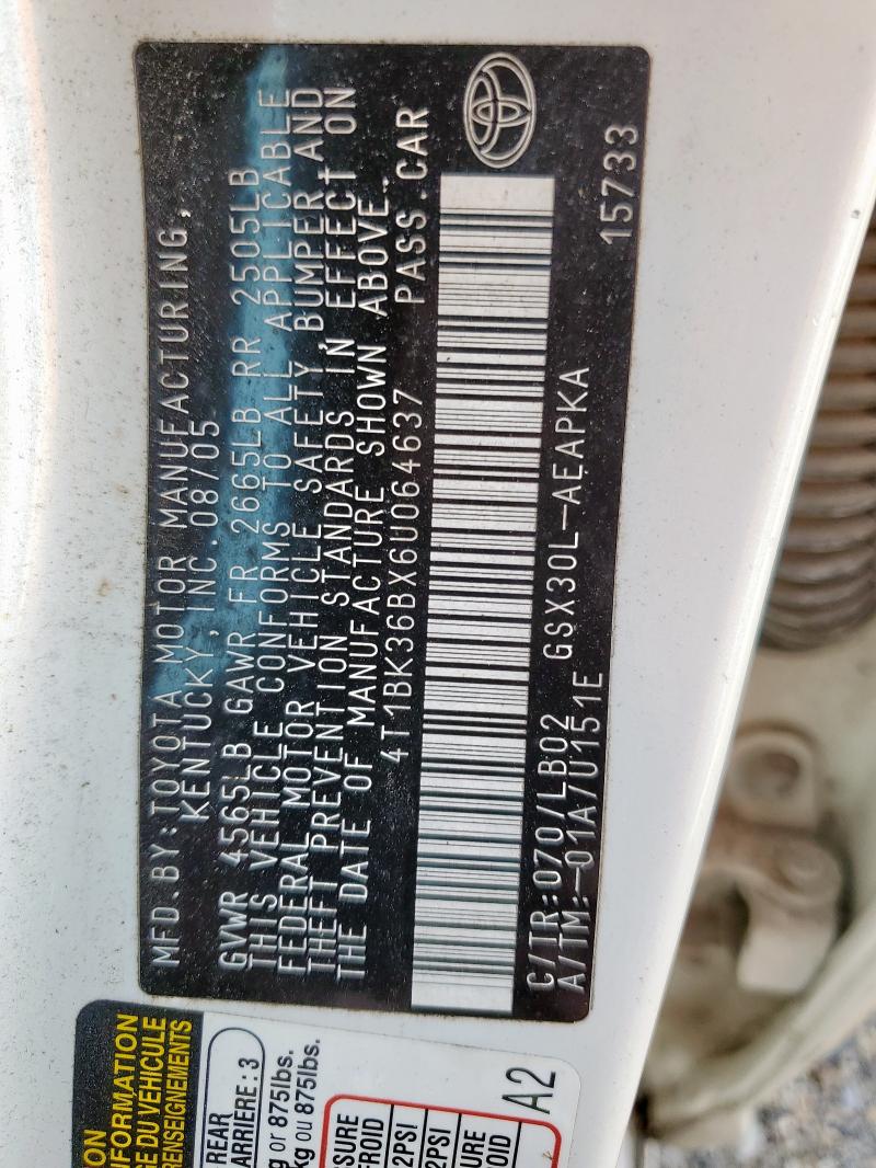 4T1BK36BX6U064637 - 2006 TOYOTA AVALON XL WHITE photo 13