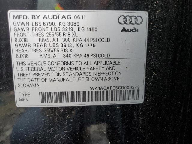 WA1AGAFE5CD000348 - 2012 AUDI Q7 PRESTIGE BLACK photo 12