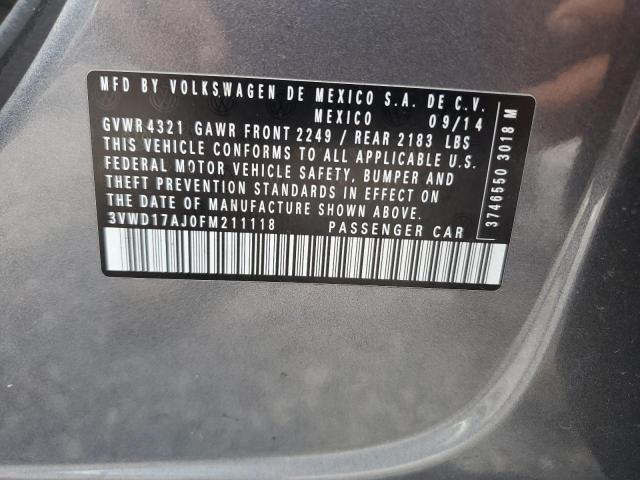 3VWD17AJ0FM211118 - 2015 VOLKSWAGEN JETTA SE GRAY photo 12