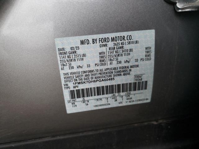 1FMSK7DH6PGA60485 - 2023 FORD EXPLORER XLT SILVER photo 12