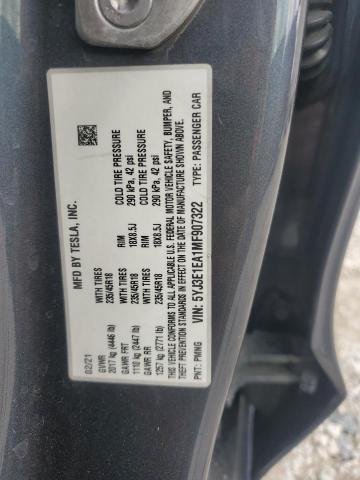 5YJ3E1EA1MF907322 - 2021 TESLA MODEL 3 Grau Foto 12