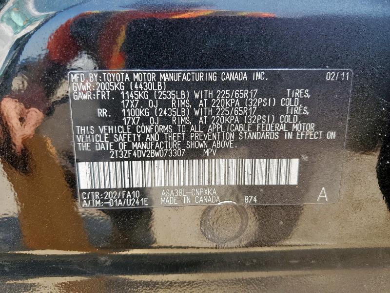 2T3ZF4DV2BW073307 - 2011 TOYOTA RAV4 黑色 照片 13