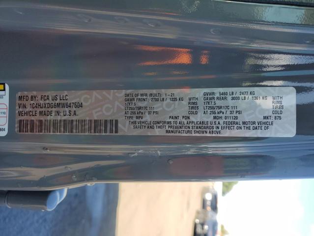 1C4HJXDG6MW647604 - 2021 JEEP WRANGLER U SPORT ნაცრისფერი ფოტო 12